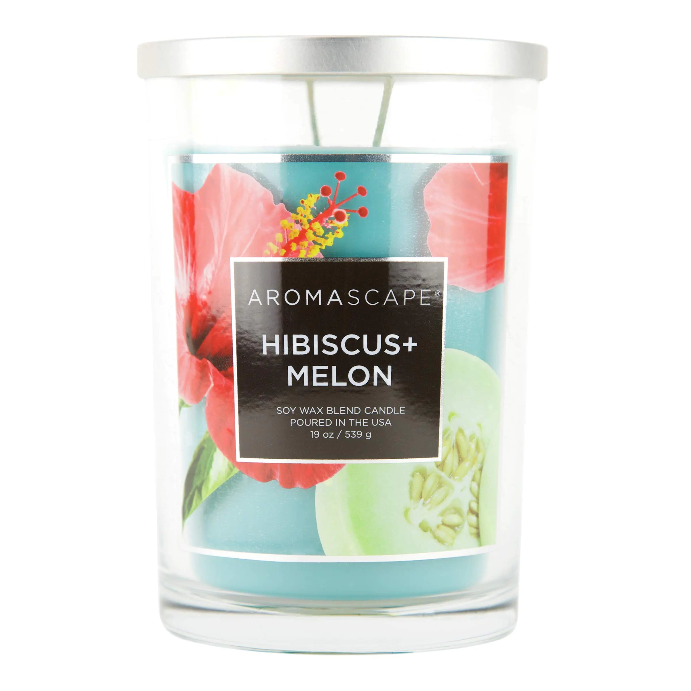 Aromascape 2-Wick Scented Jar Candle Hibiscus & Melon Large Blue