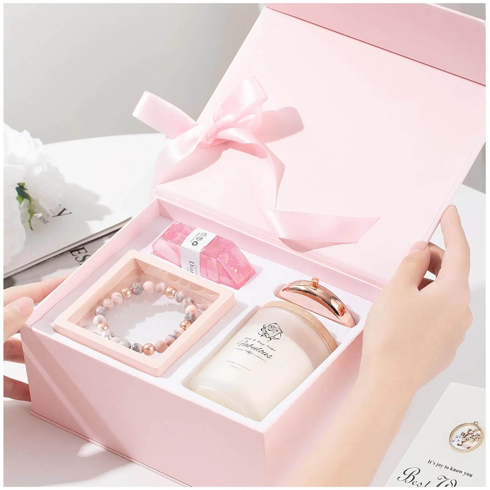 Gifts for Women Scented Candle Gift Set with Rose Handmade Soap & Pink Zebra Jasper Bracelet… Gift Ideas for Women Lavender Aromatherapy Candle Birthday Gift Relaxation Gifts Self Care Gifts