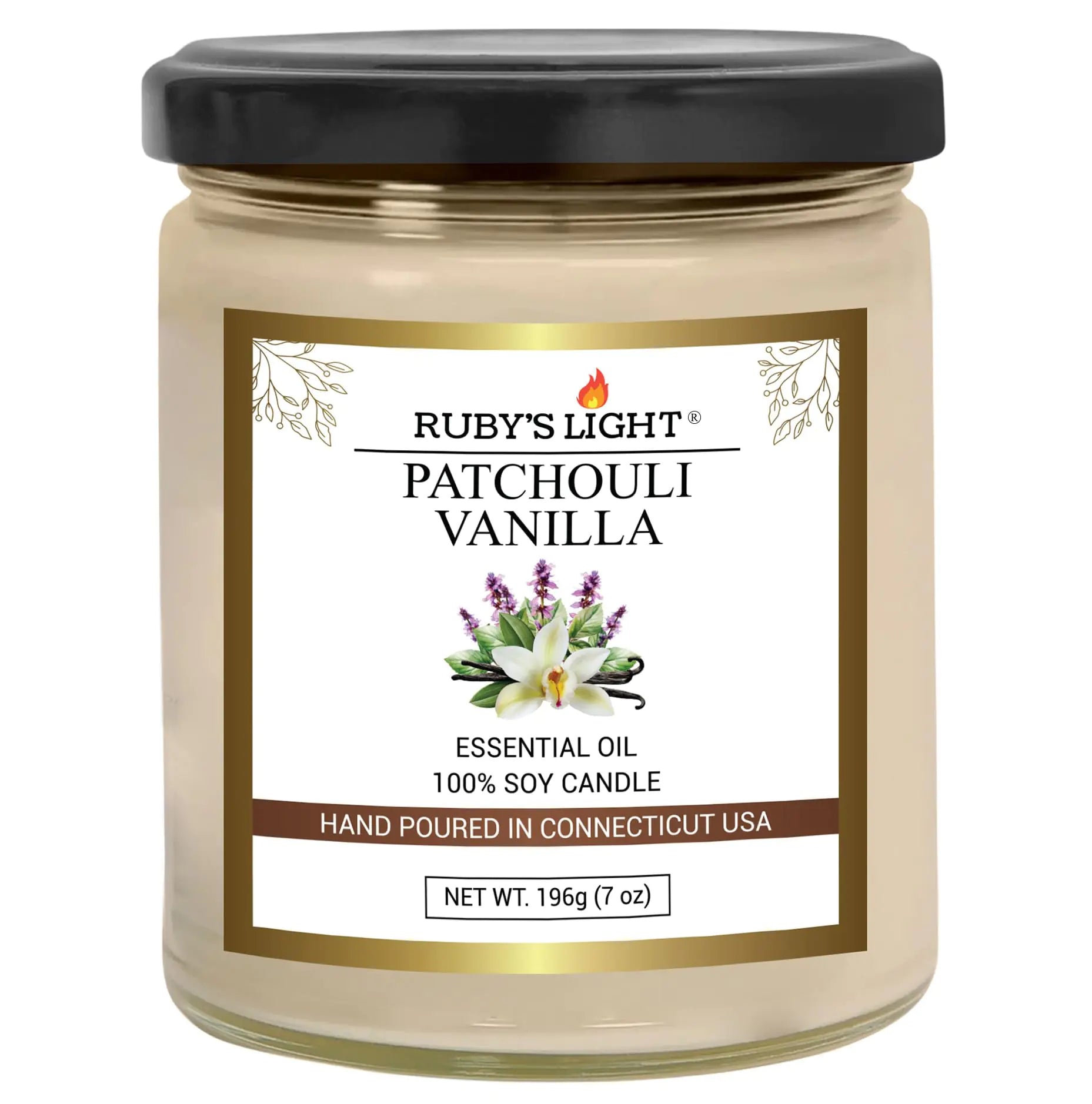Patchouli Vanilla Aromatherapy Candle | Essential Oil Soy Candle - 9 Oz Jar | Cotton Wick | High Scent | 40 Hours Burn Time