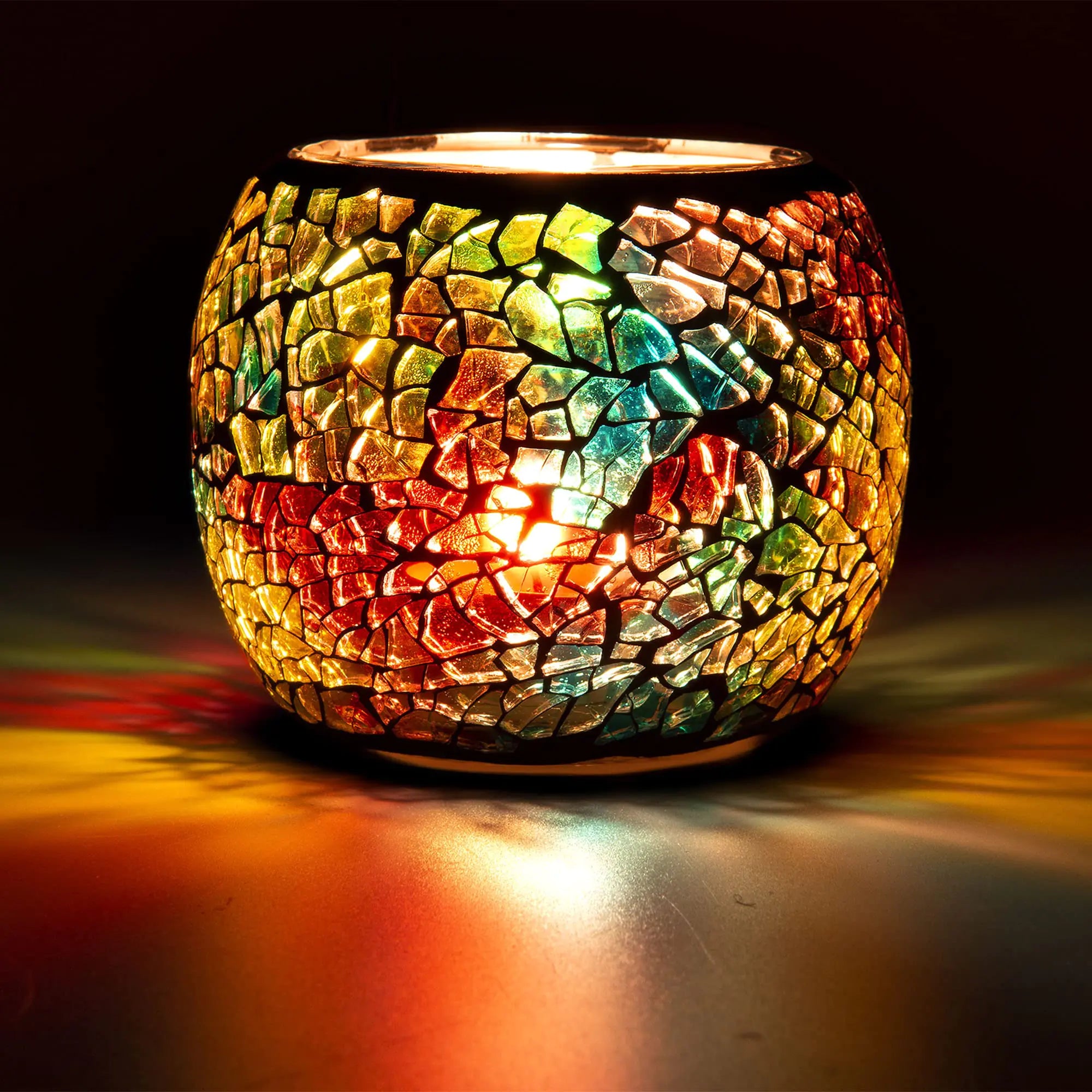 Scented Candle Holder Mosaic Glass Tea Light HolderHandmade Romantic Glass Tealight Candle Holder for AromatherapyParty Décor(NO Candles)Also Used as VasePen HolderPotted Plants Bowl (Rainbow)