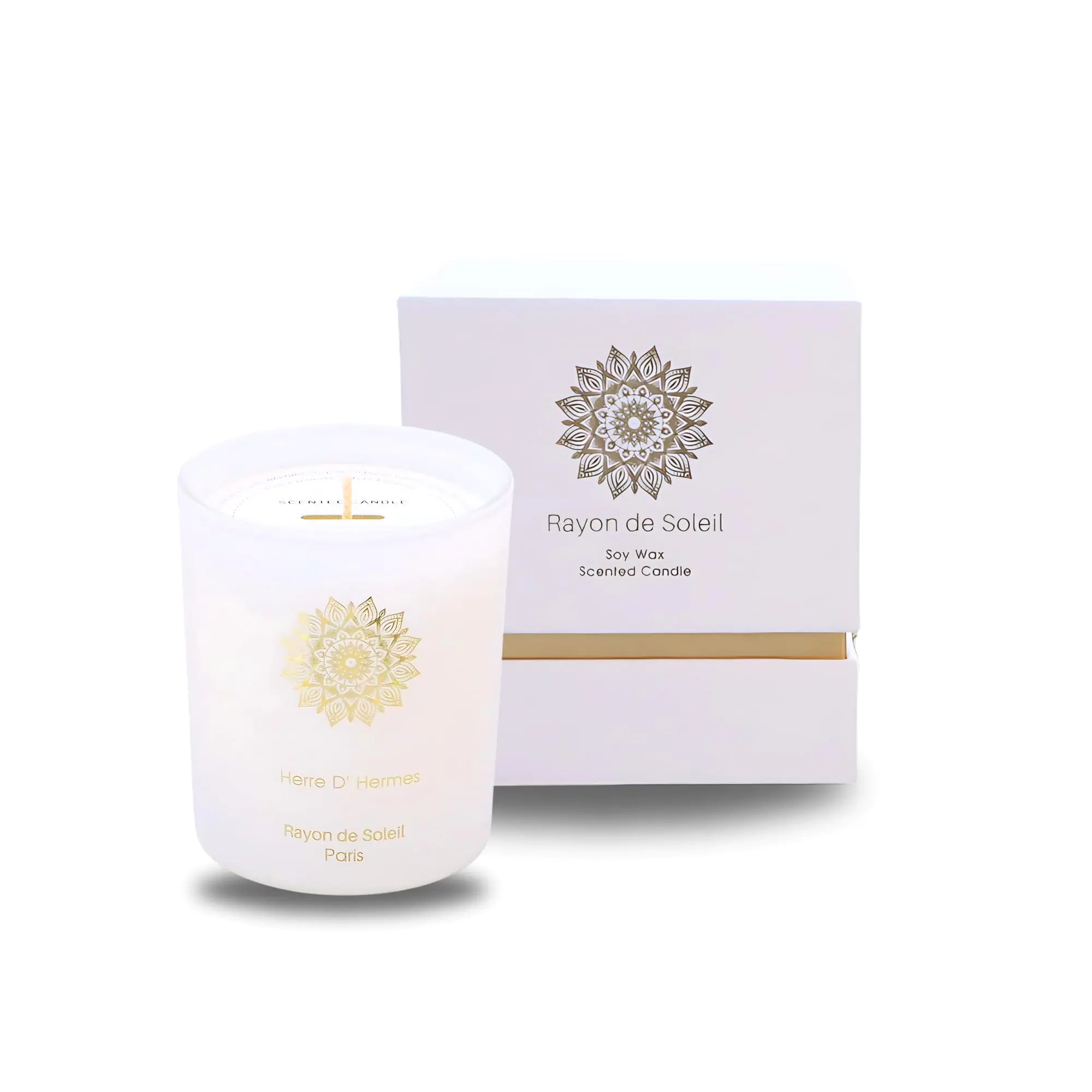 Rayon De Soleil Decorative Soy Wax Candle in Black Matt Glass (7oz) - Luxurious Herre DHermes Scented Candle for Soothing and Relaxing Atmosphere - Aesthetic Soy Candle with 40 Hours of Burn Time