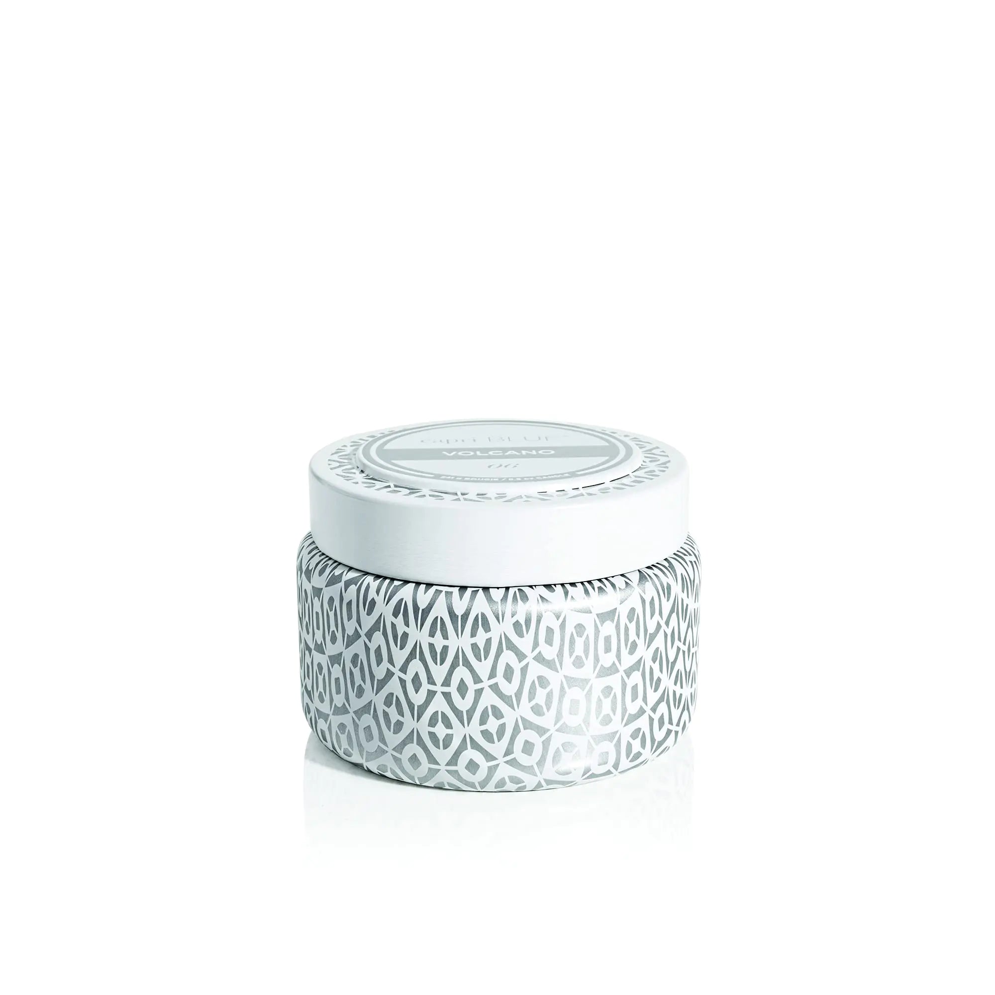 Capri Blue Volcano Printed Travel Tin Jar Candle - Luxury Candle with a Long Lasting Soy Wax Blend - Scented with Tropical & Fruity Fragrance (White Color 8.5 oz)