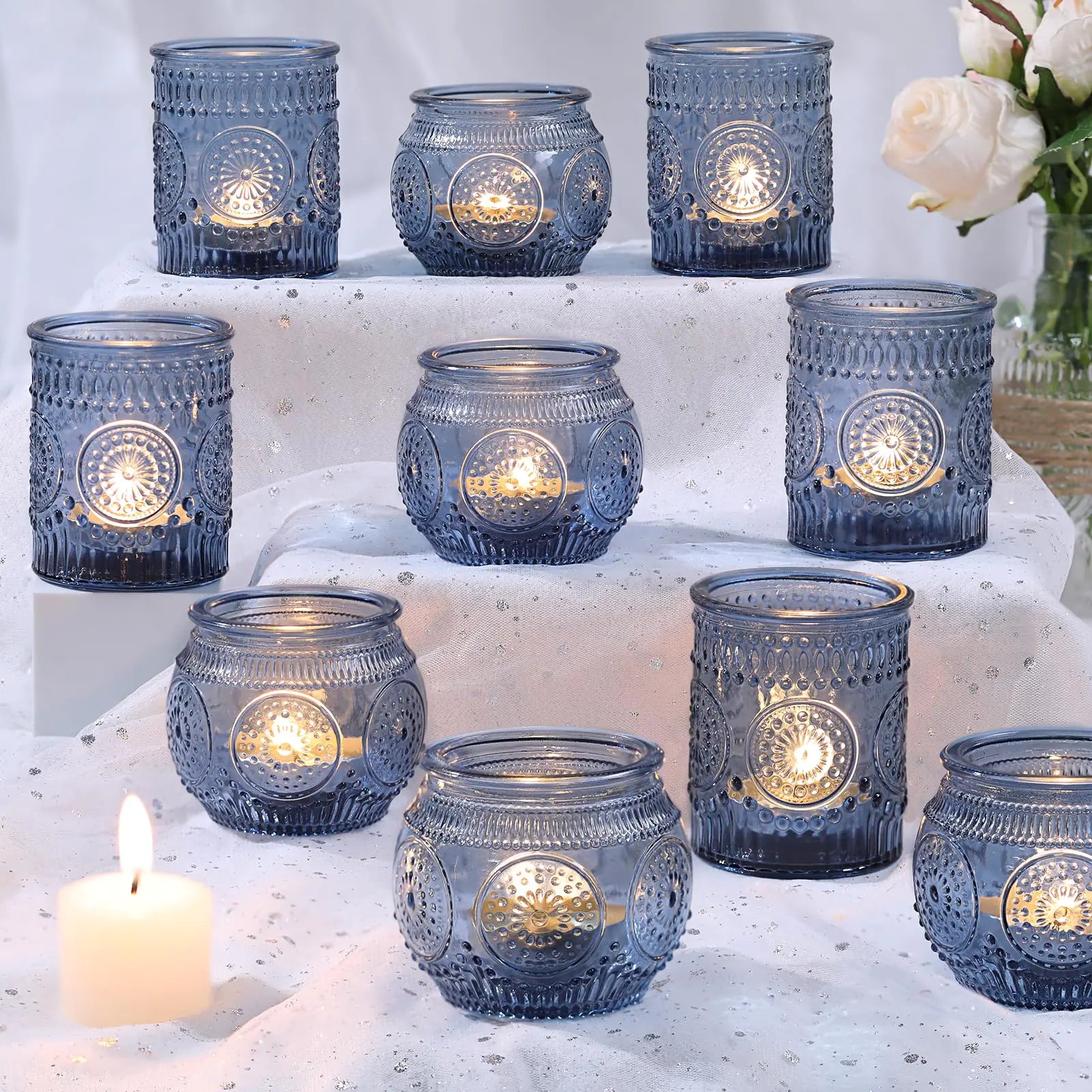 Blue Glass Votive Holders 12-Pack