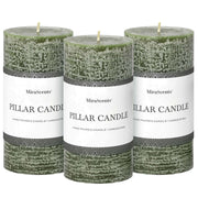Moss Green 3x6 Pillar Candle Trio - Unscented, Smokeless, Long-Burning