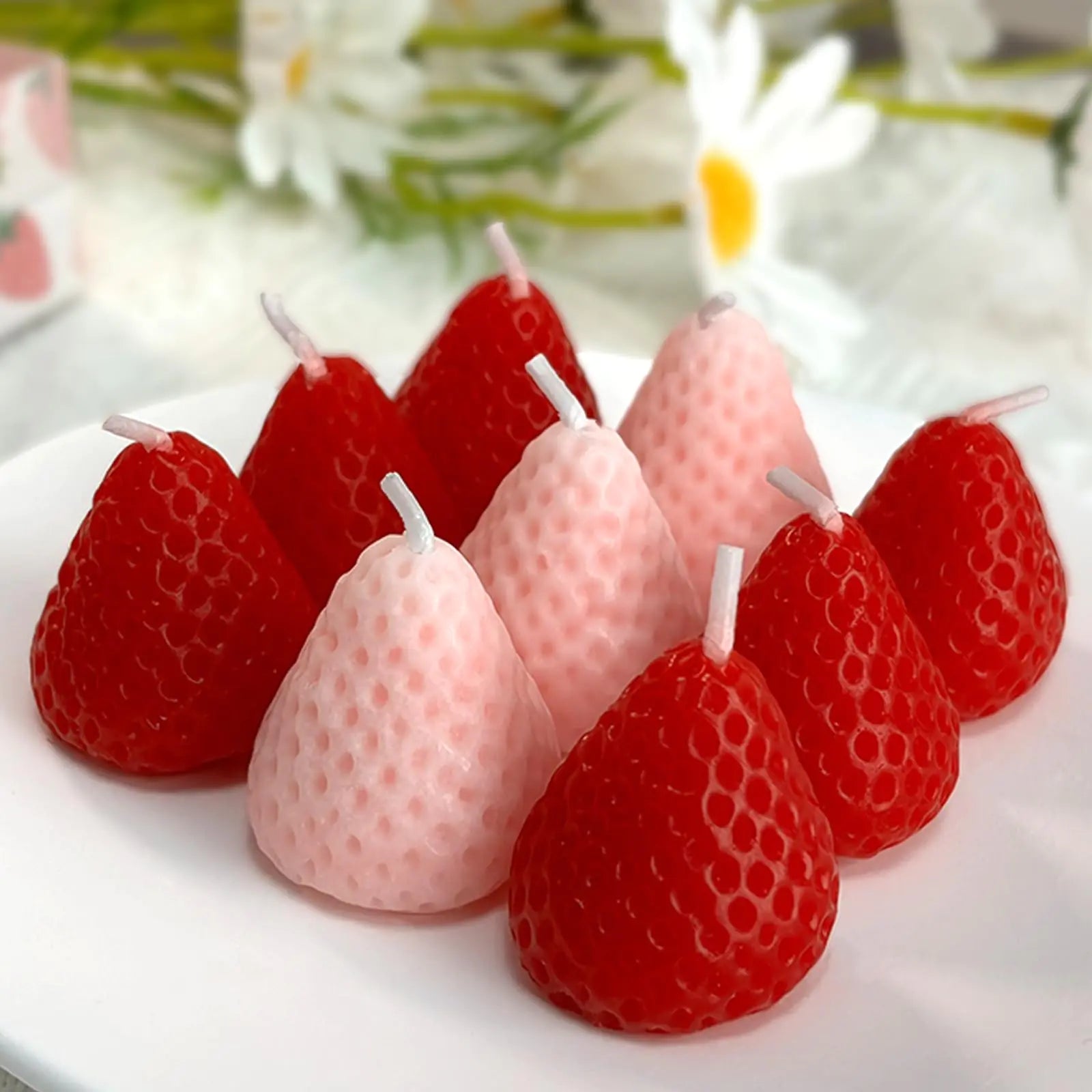 Mewealth Strawberries Candles Gifts for Women Aromatherapy Candle Room Decor Cute Strawberries Shaped Scented Candles Aesthetic Decorative (6 Red and 3 Pink 3 Inch)