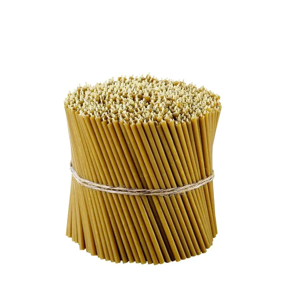 Danilovo Pure Beeswax Candles - No-Drip Smoke-Less Tall Thin Taper Candles – Decorative Candles for Church Prayer Decor or Birthday Candles – Honey Scented Candles – 6.5”x0.22” (Yellow 200pcs)