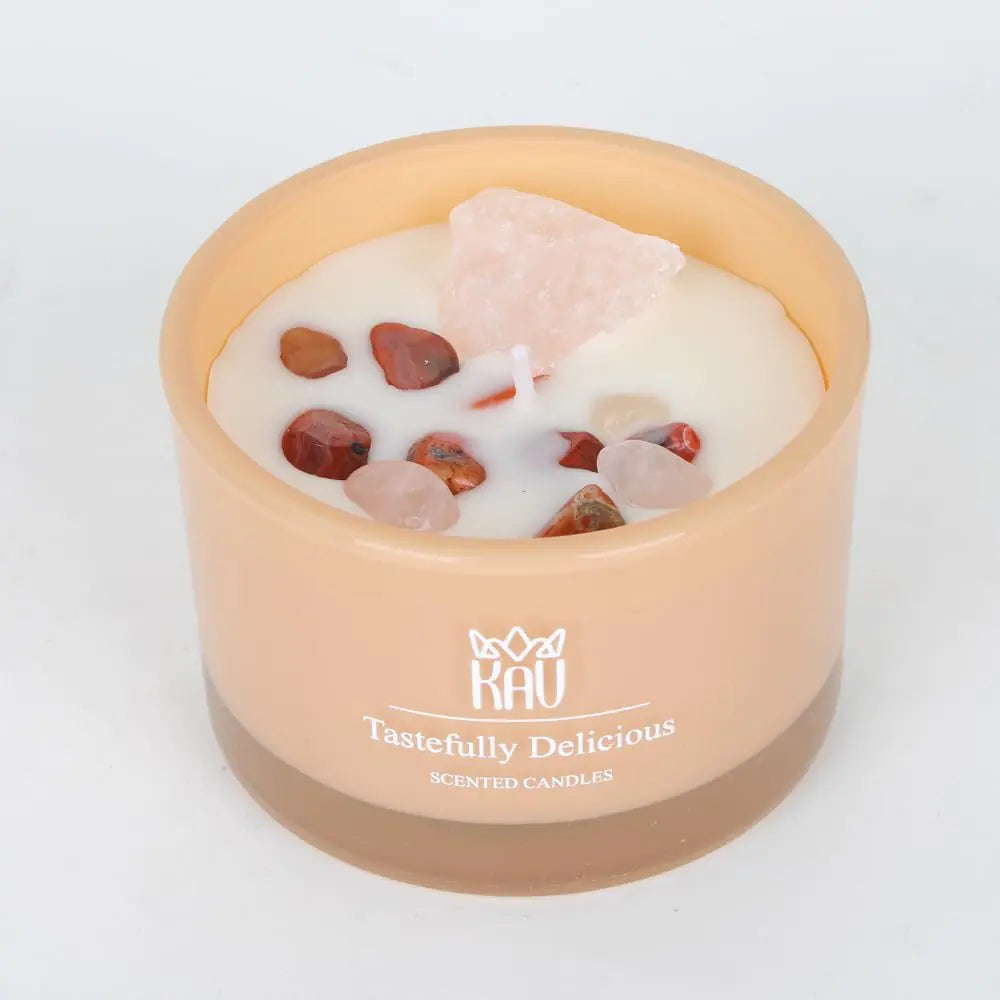 Scented Candles for Home Décor - KAV Dancing Rain Premium Scented Candle for Women Men Embedded Stone and Soy Wax in 3 oz Glass Jar Natural Aromatherapy (Tastefully Delicious)