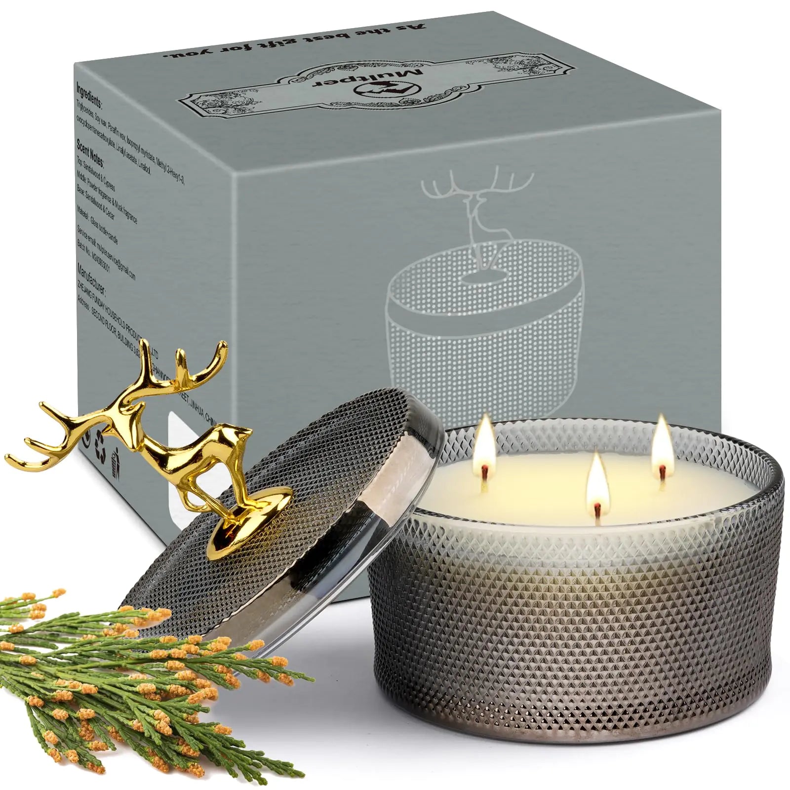 Scented Candles for Women 10.58 oz 3 Wick Natural Soy Wax Sandalwood Candle for Home Scented Aromatherapy Candle for Women Men 50 Hours Long Lasting Highly Scented Candle Valentines Day Gift