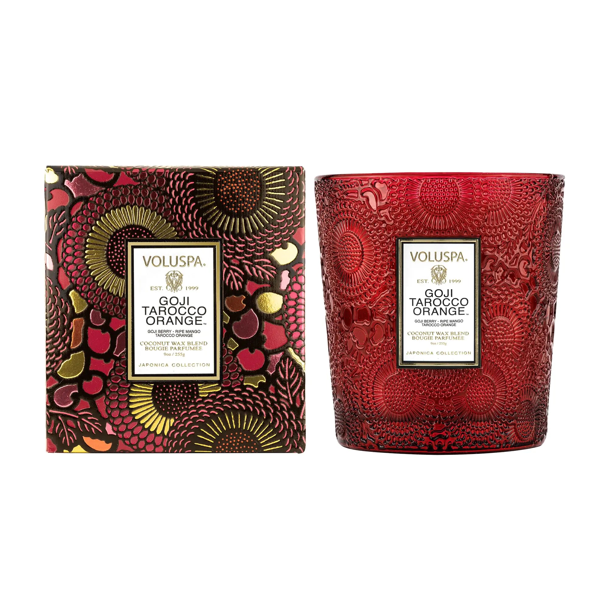 Voluspa Goji Tarocco Orange Classic Boxed Candle 9 oz 60 Hour Burn Time All Natural Wicks and Coconut Wax for Clean Burning Vegan Poured in The USA
