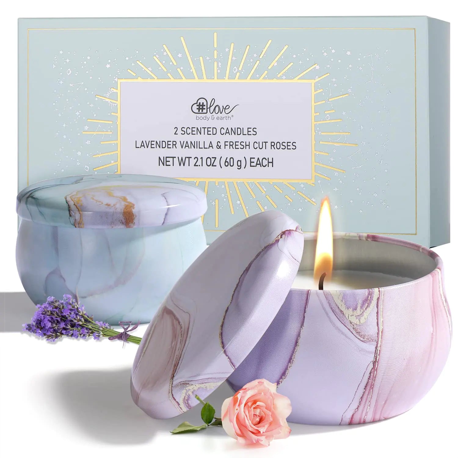 Scented Soy Candle Duo - Lavender & Rose in Travel Tins