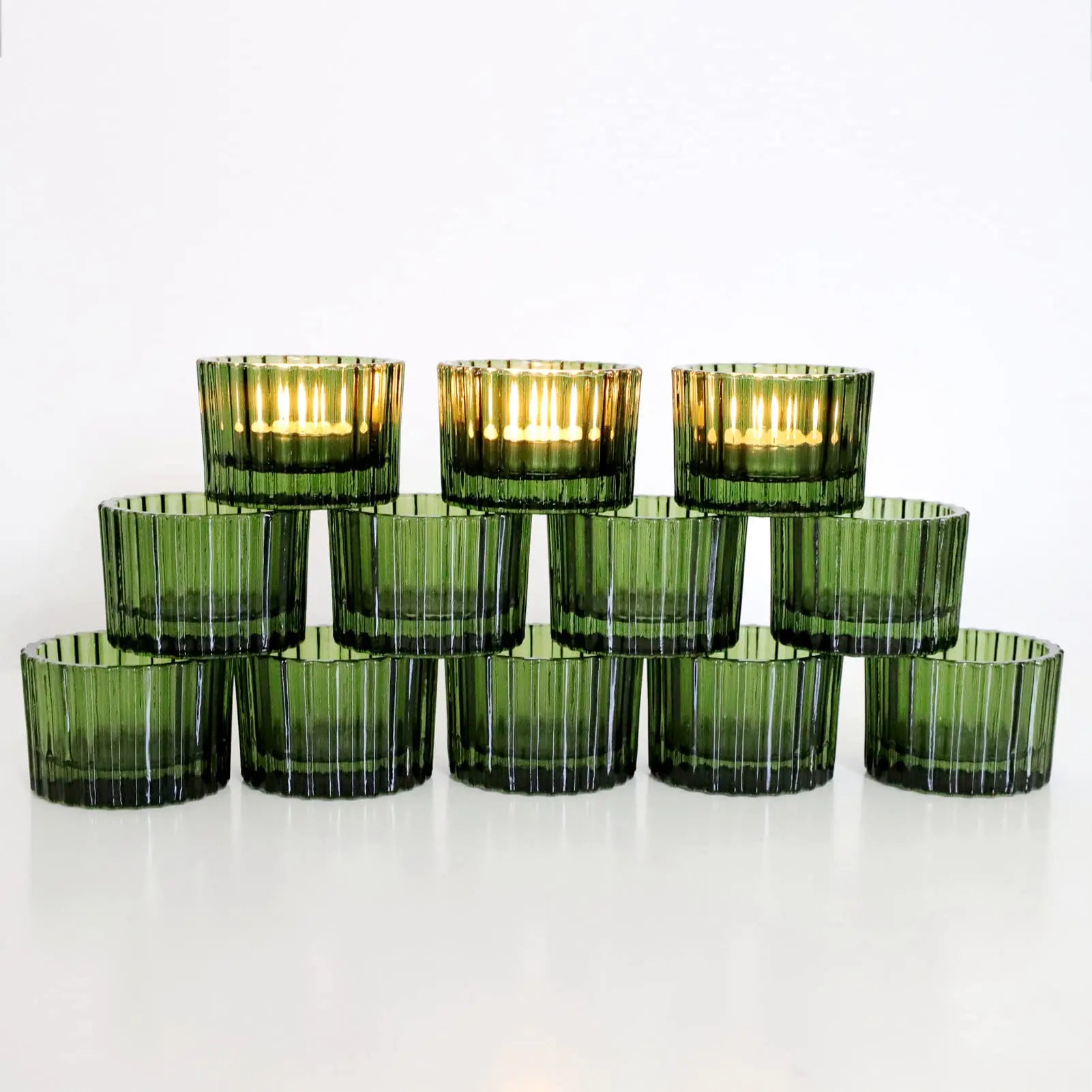 24pc Green Ribbed Tealight Holders for Holidays