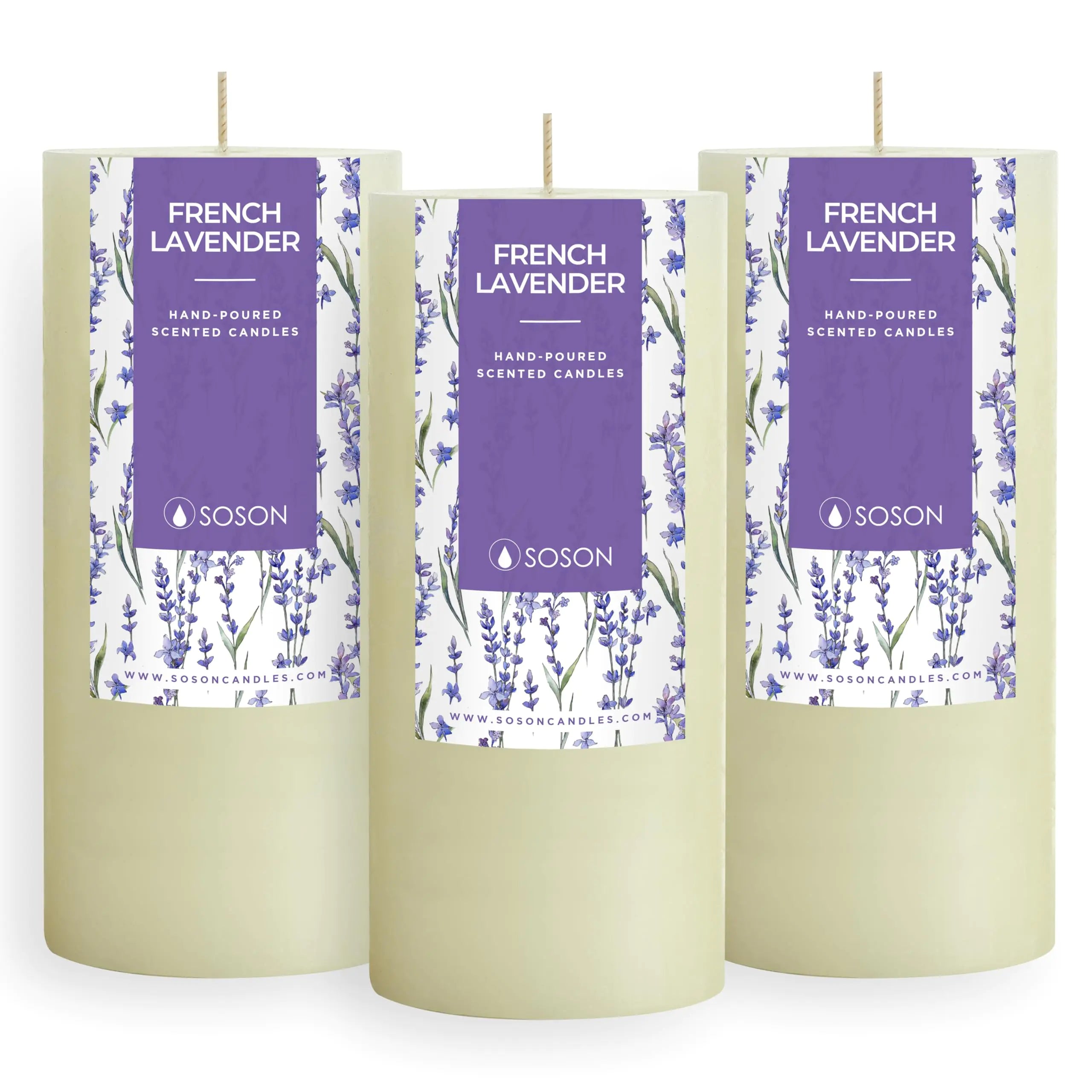 Simply Soson Lavender Scented Candle for Home - Set of 3-3x6 Ivory Pillar Candle - Scented Candle Gift Aromatherapy Candle Candles for Home Scented Candles for Women