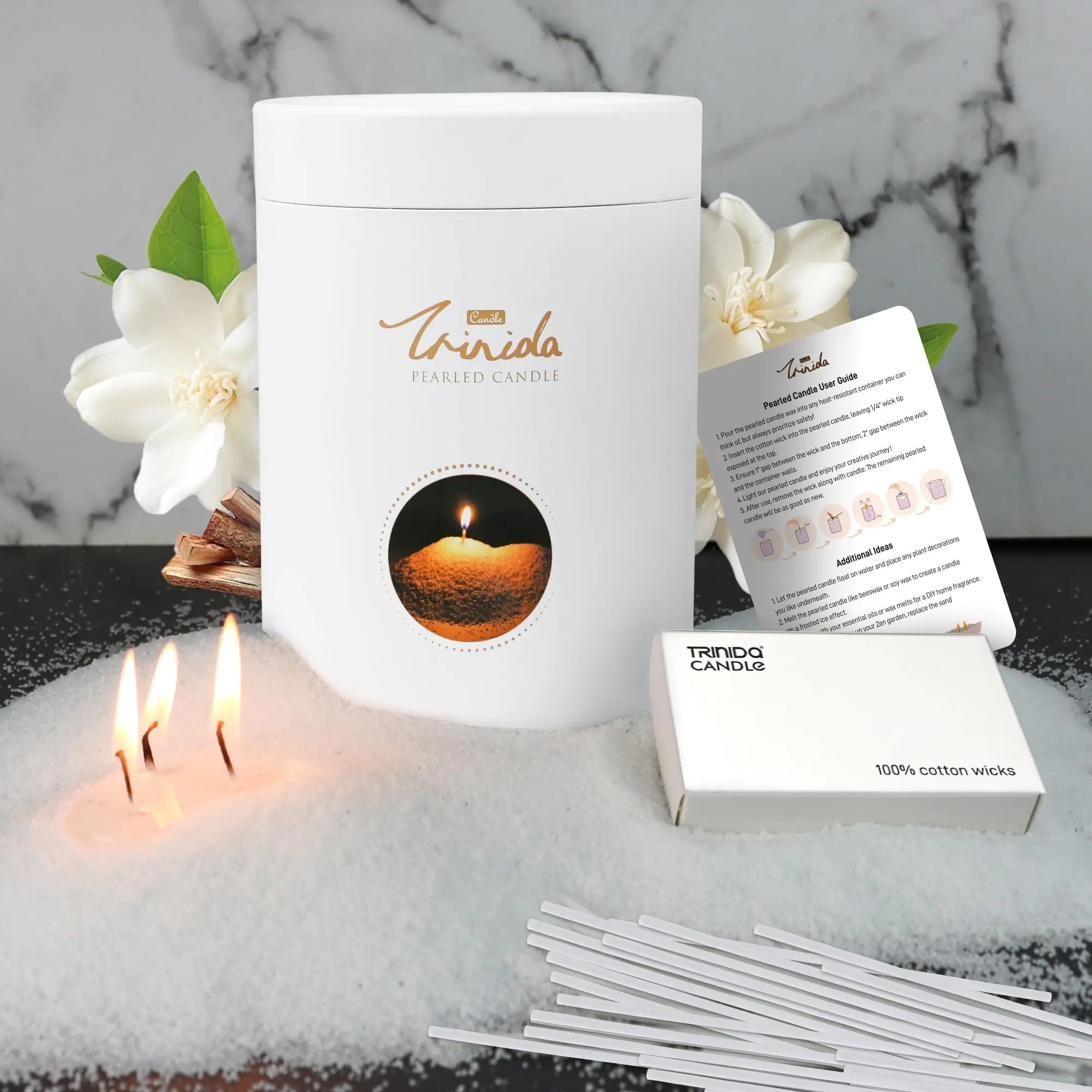 Pearled Candle 18oz/ 1.1lb Sandalwood Jasmine Scented Sand Candles with 30 Wicks Refillable Pearled Candle Sand for Candle Making (White Silk Mist)