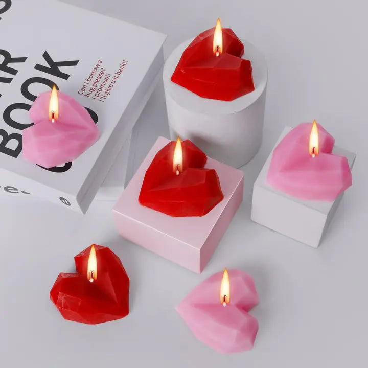 6 Pcs Valentines Day Candles- Heart Shape Scented Candles- Handmade Diamond Heart Aromatherapy Candles for Valentines Day Wedding Anniversary Birthday Home Decor (Red Pink)