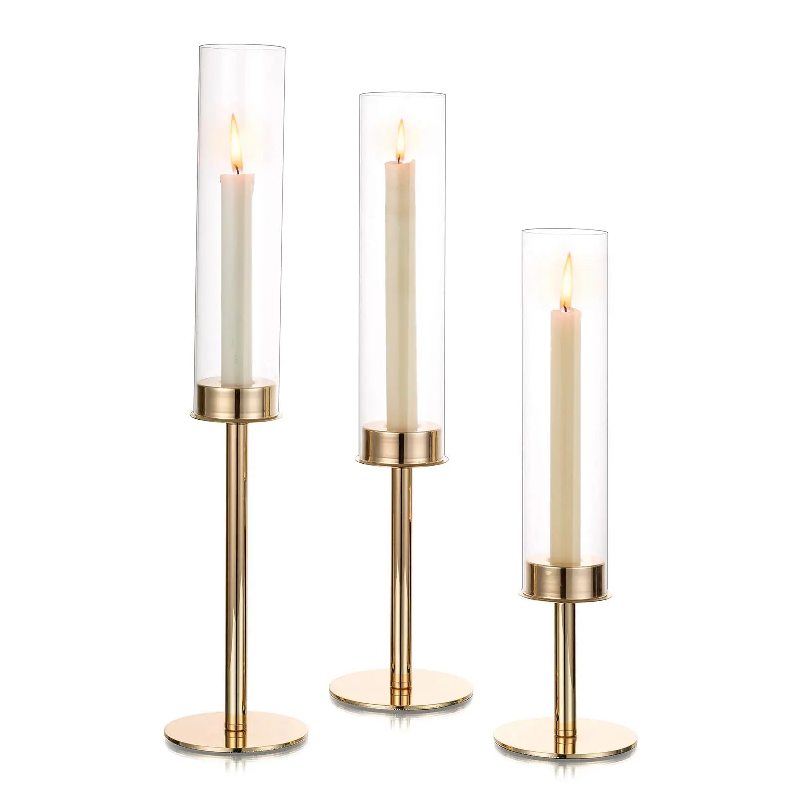 Elegant Hurricane Glass Candle Holders 3pc Set