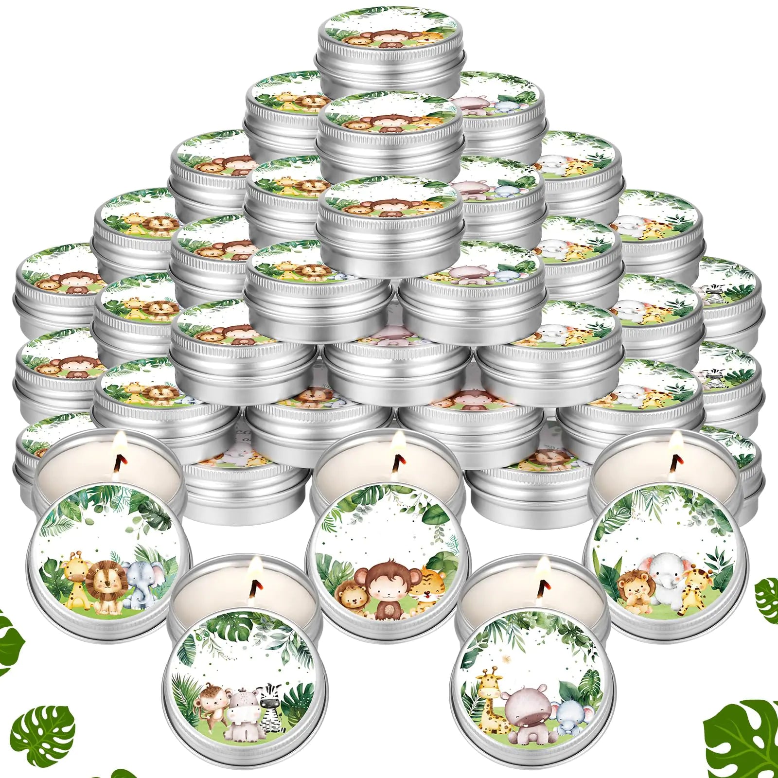 50-Pack Safari Aromatherapy Candle Tins for Baby Shower