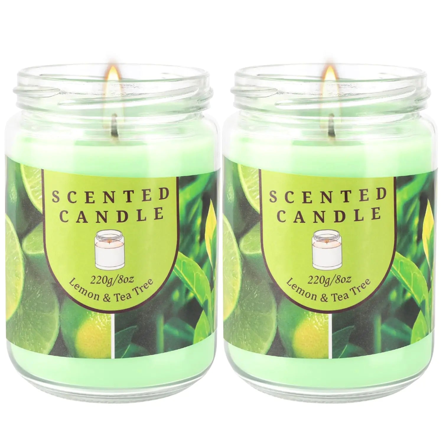 2 Pack Lemon & Tea Tree Odor Elimination Scented Candles Gift Set for Women Soy Wax Aromatherapy Candles for Home