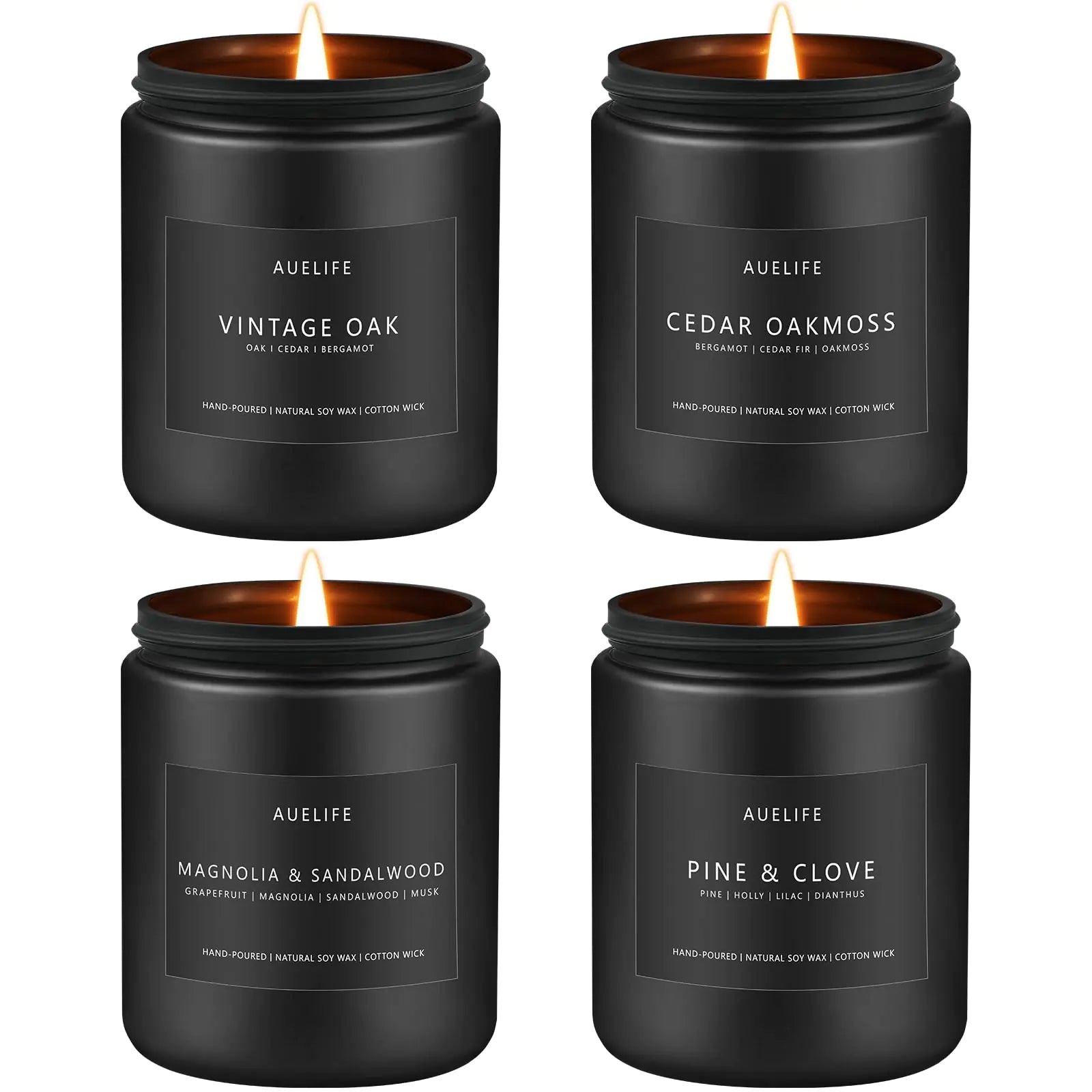 Scented Candles Set | Candle Gifts for Men - Soy Candles for Home Scented Masculine Candle - 4 Pack Aromatherapy Candle Scents of Vintage Oak/Magnolia & Sandalwood/Cedar Oakmoss/Pine & Clove