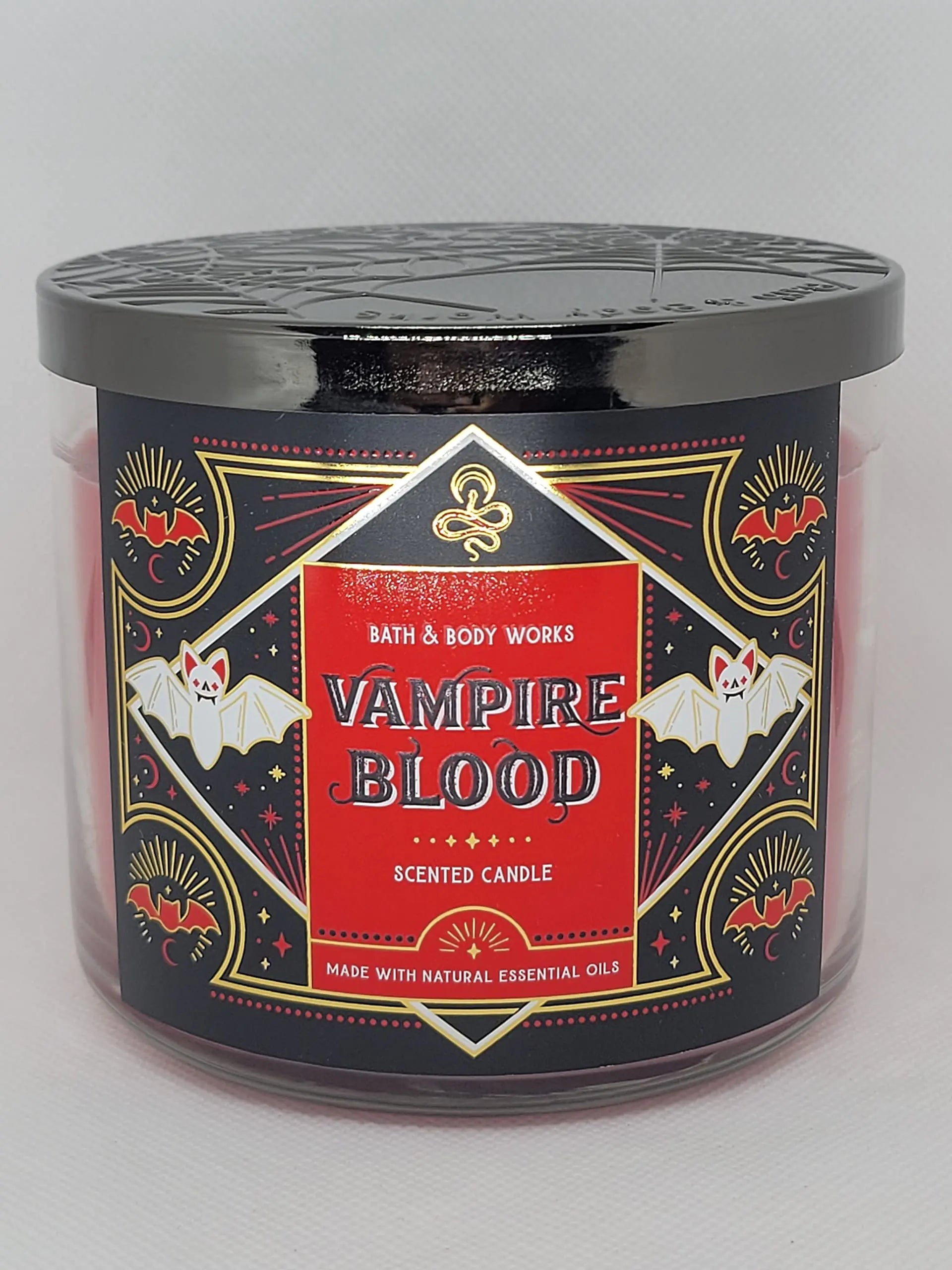 Bath & Body Works White Barn 3-Wick Candle w/Essential Oils - 14.5 oz - 2021 Halloween! (Vampire Blood)