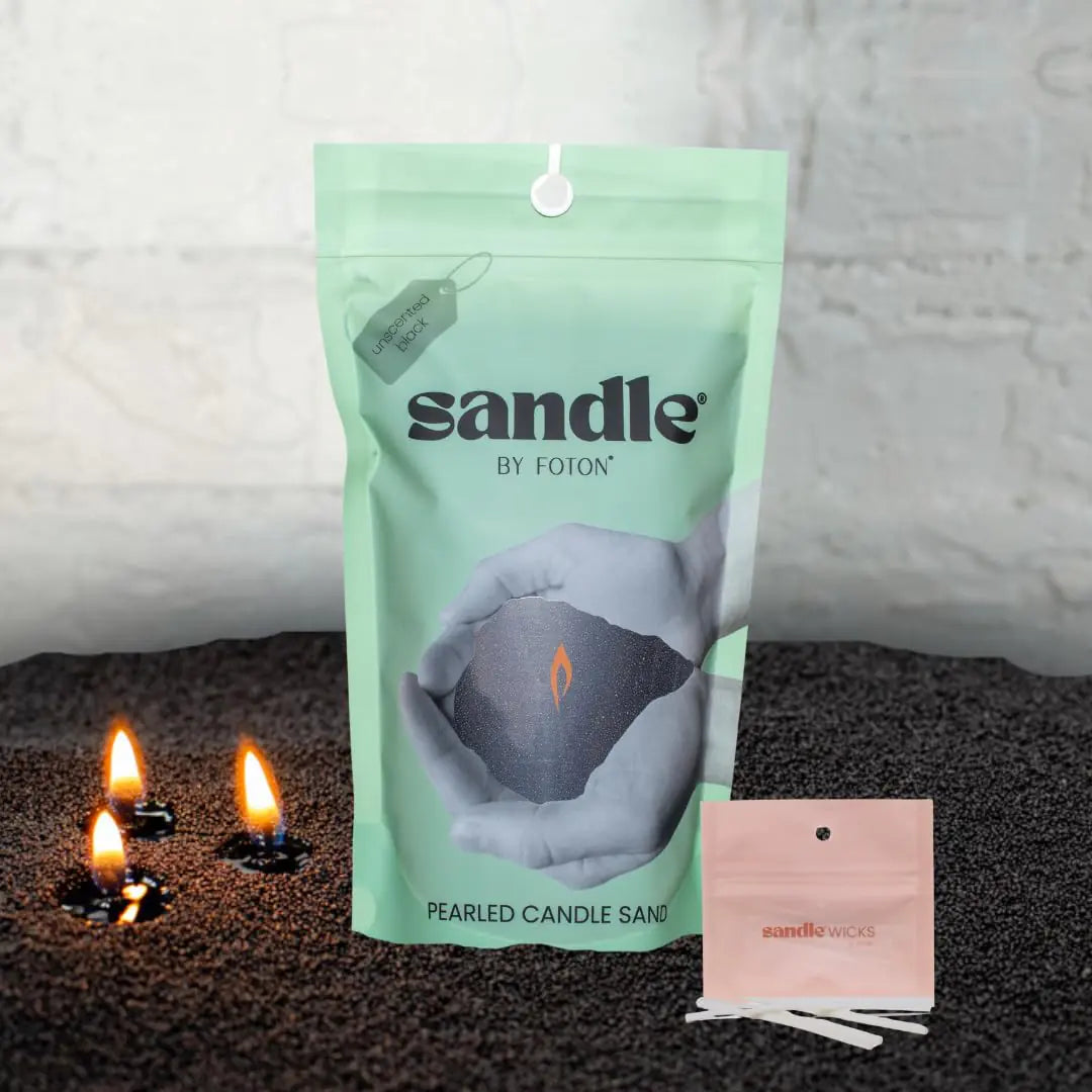 Sandle by Foton Pearled Candle 10 Oz – Black Unscented Non Toxic Luxury Long Lasting Sand Candles up to 60 Hours - Refillable Sand Candle with 15 Wicks for Candle Making