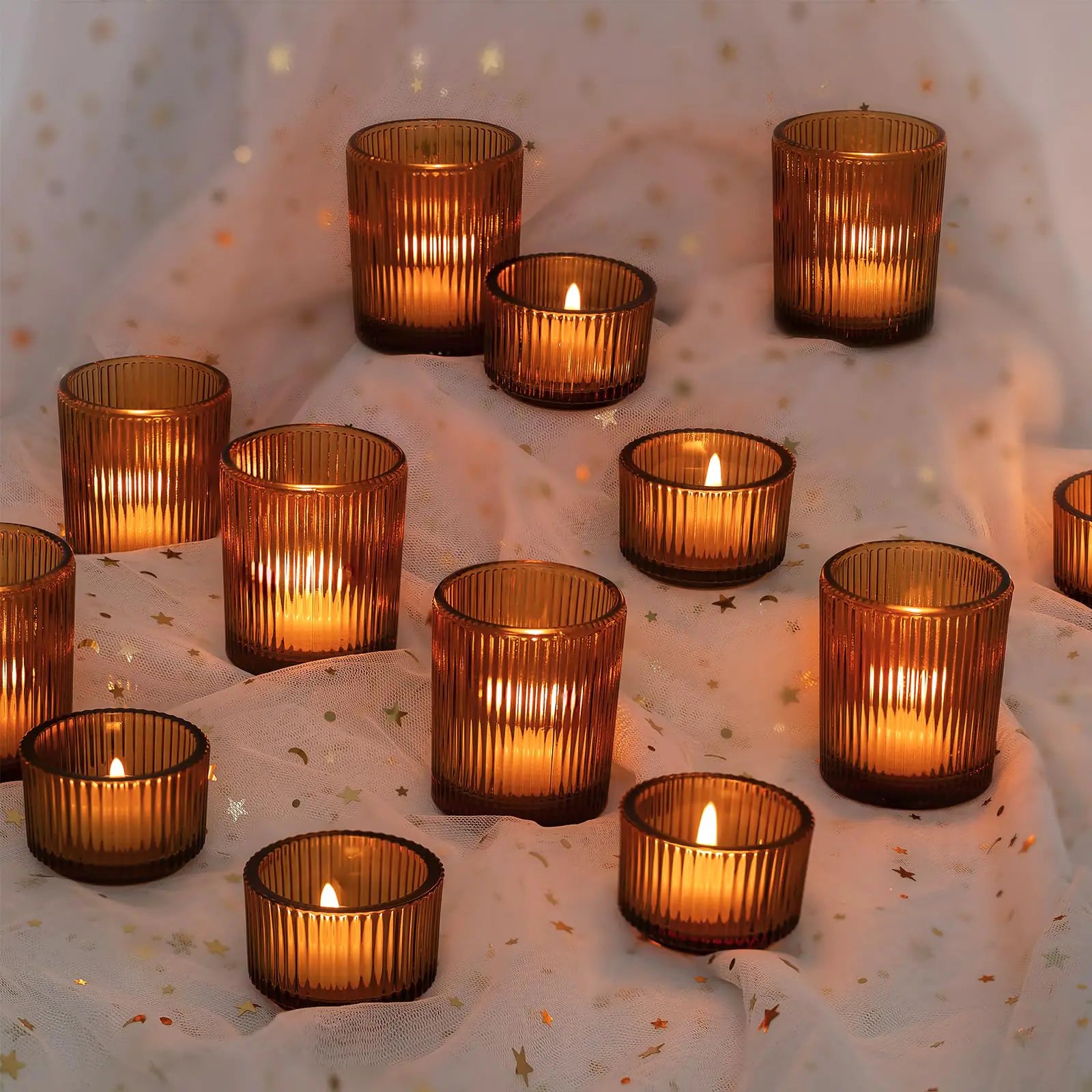 Amber Votive Glass Candle Holders - 24 Piece Set