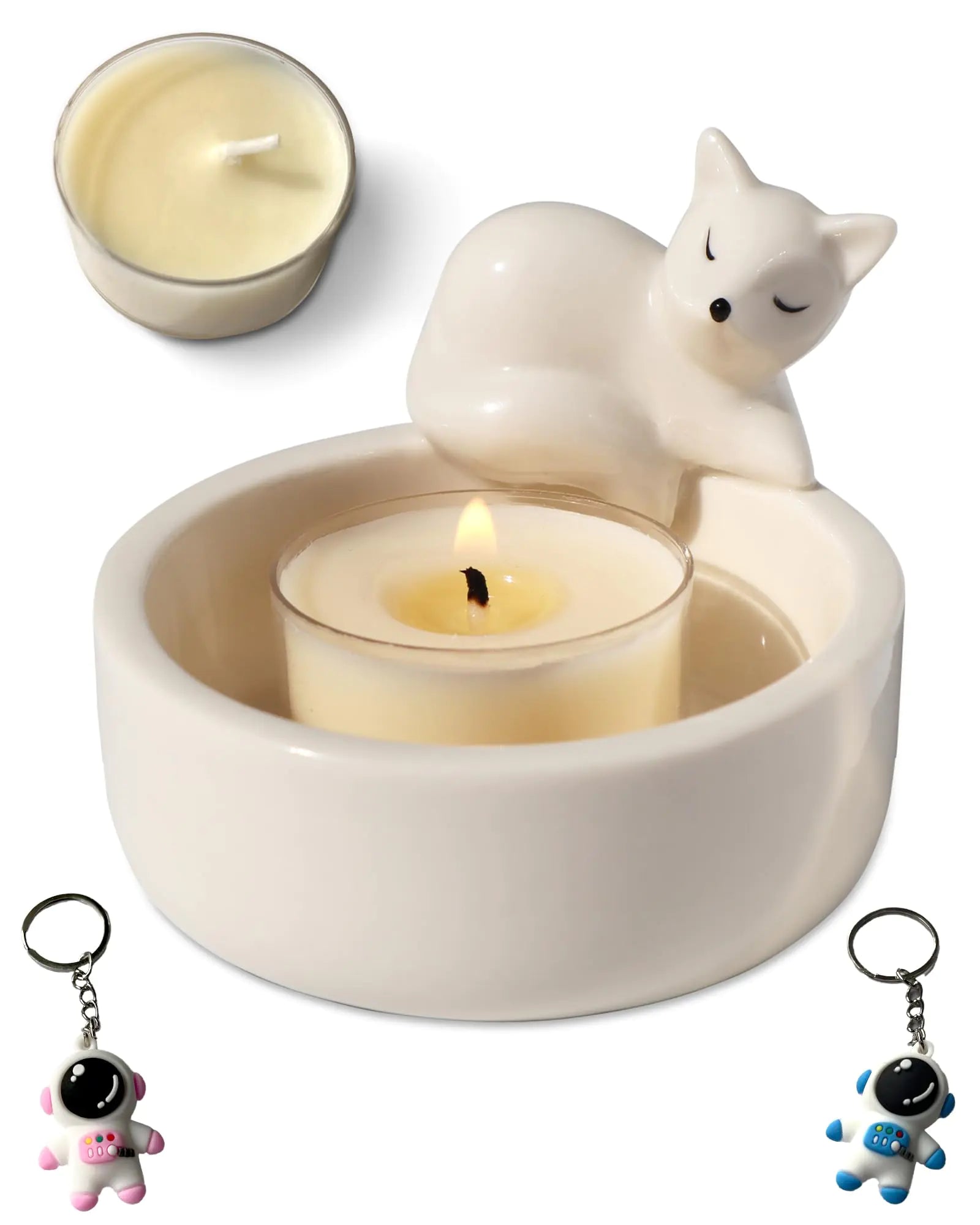Charming Fox Tealight Holder with Scented Candle - Ceramic Gift Set