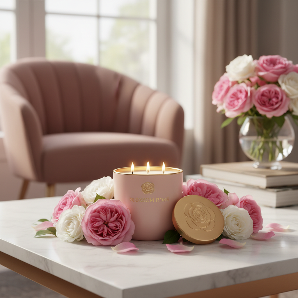 Blossom rose luxury floral candle