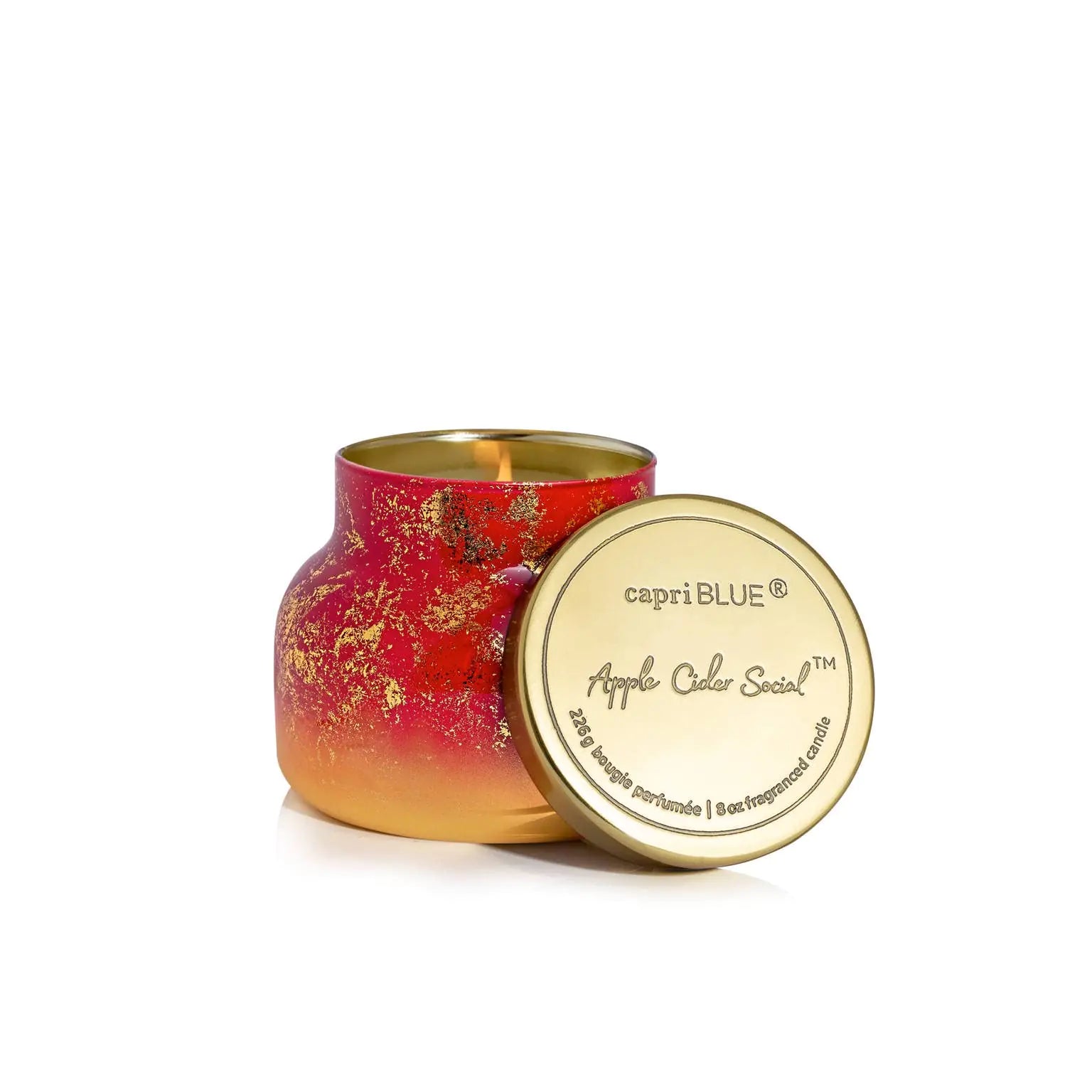 Capri Blue Glimmer Petite Signature Jar Candle - Apple Cider Social Scented Candle with Ombre Glass Candle Holder - Luxury Aromatherapy Candle - Red and Gold Candle (8 oz)