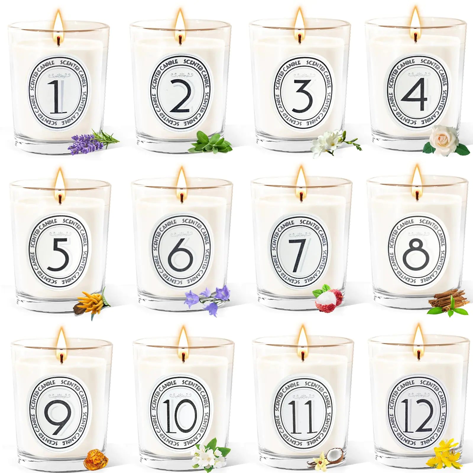 12 Pack Scented Candles Gift Set with 12 Fragrances for Home Women Scented Clear Glass Filled Votive Candles Soy Wax Glass Jar Candle for Aromatherapy Spa Weddings Birthdays Holidays Party