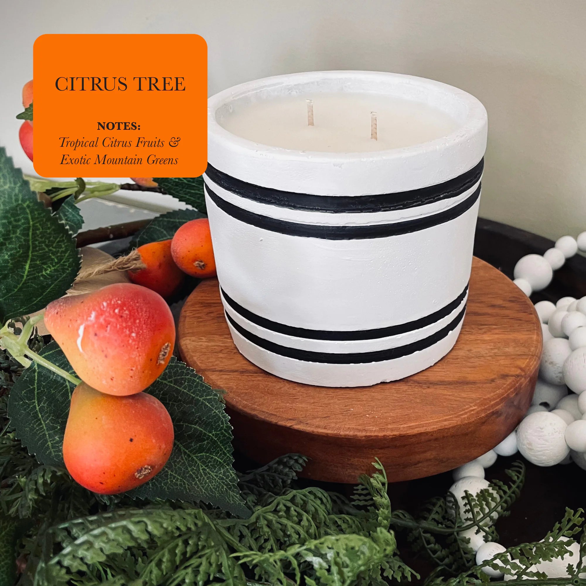 Striped Citrus Stone Elegance Candle