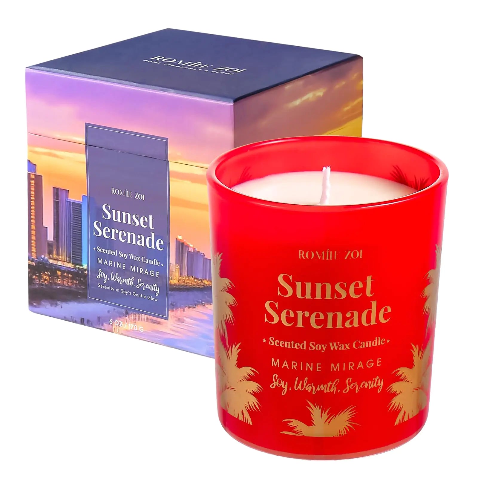 ROMIIE ZOI Marine Mirage Scented Candle - Sunset Serenade - 6oz Soy Wax Candle for Home Scented Stress Relief Candle Gifts for Women/Men