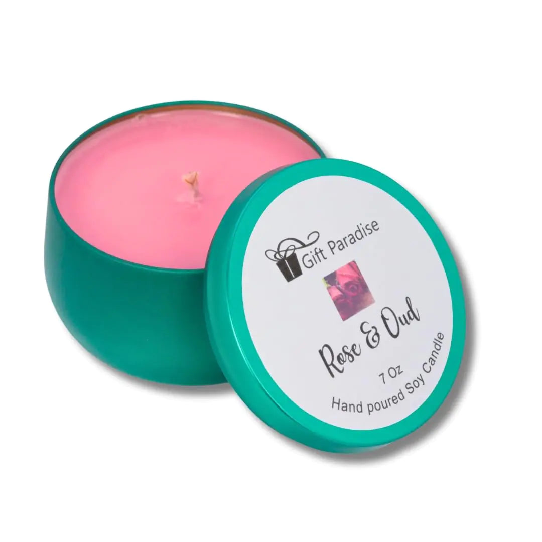 Rose & Oud Scented Soy Wax Candle 7oz Candle Hand Poured Candle Christmas Gift Floral and Smoky Scented Candle