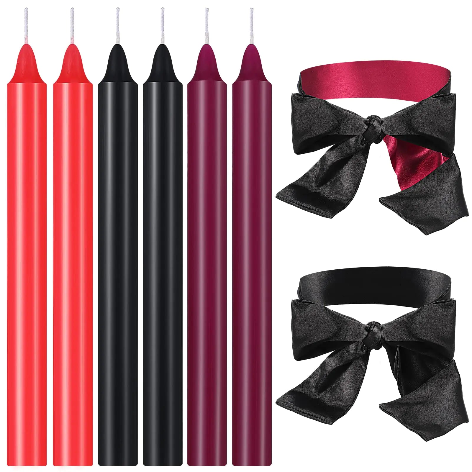 8-Pc Low Temp Romance Candle & Satin Blindfold Set - Black/Red