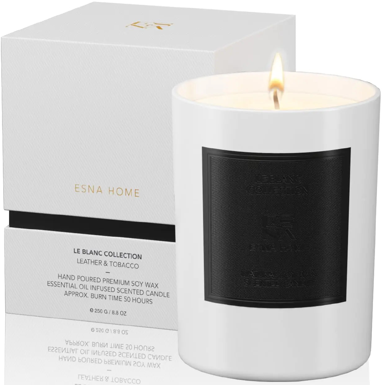 ESNA HOME Leblanc Leather & Tobac Premium Aromatherapy Scented Candles | Mom Will Love | All Natural Essential Oils Soy Candles | 8.8oz 50 Hours Long Burning | Premium Votive Candle Mother’s Day