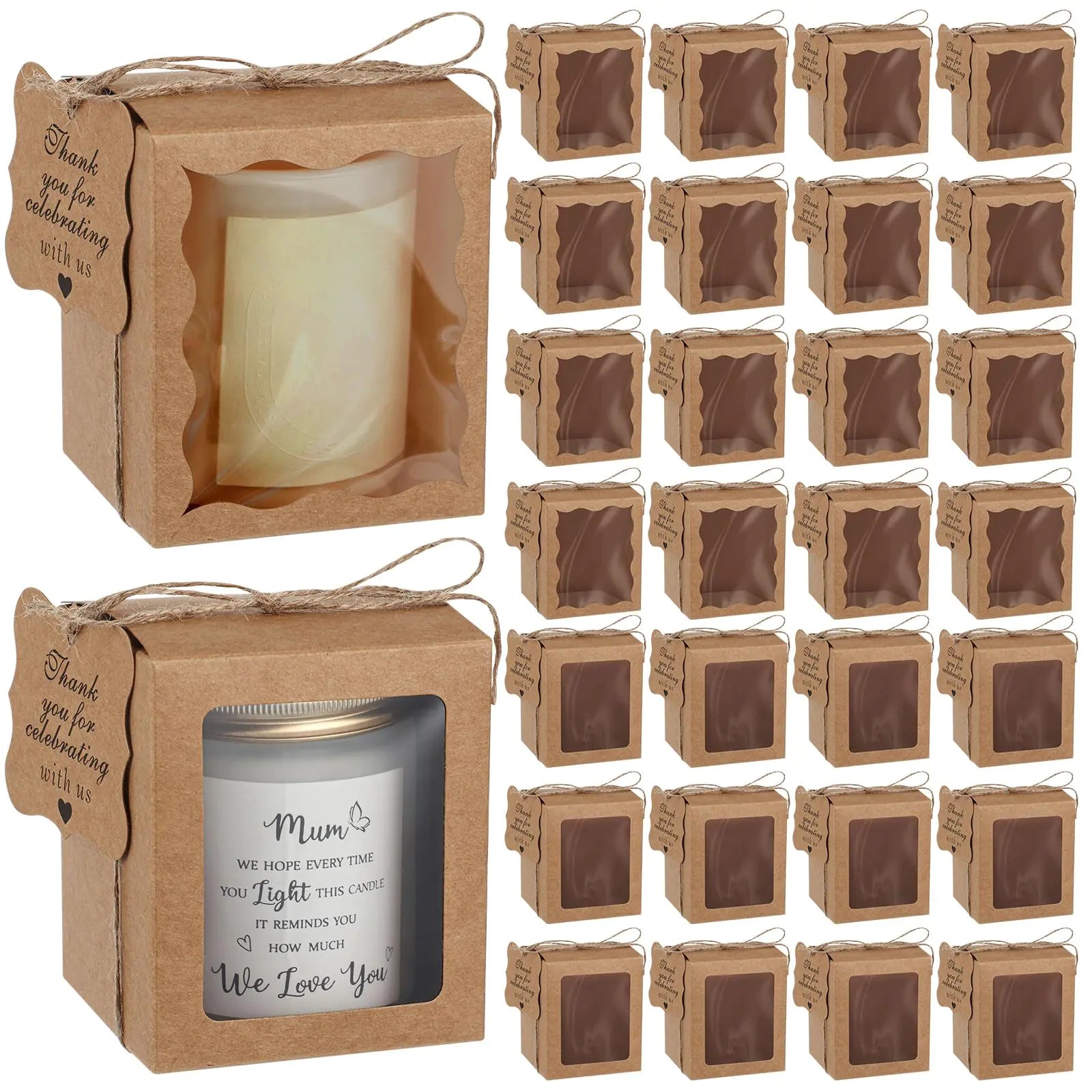 Transparent Candle Gift Boxes with Tags and Rope 50-Pack