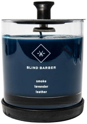 Blind Barber Tompkins Scented Candle - Long Lasting Soy Wax Man Candle in Barber Style Glass Jar with Notes of Leather Smoke & Lavender - 40 Hour Burn Time (6.2 Ounce)
