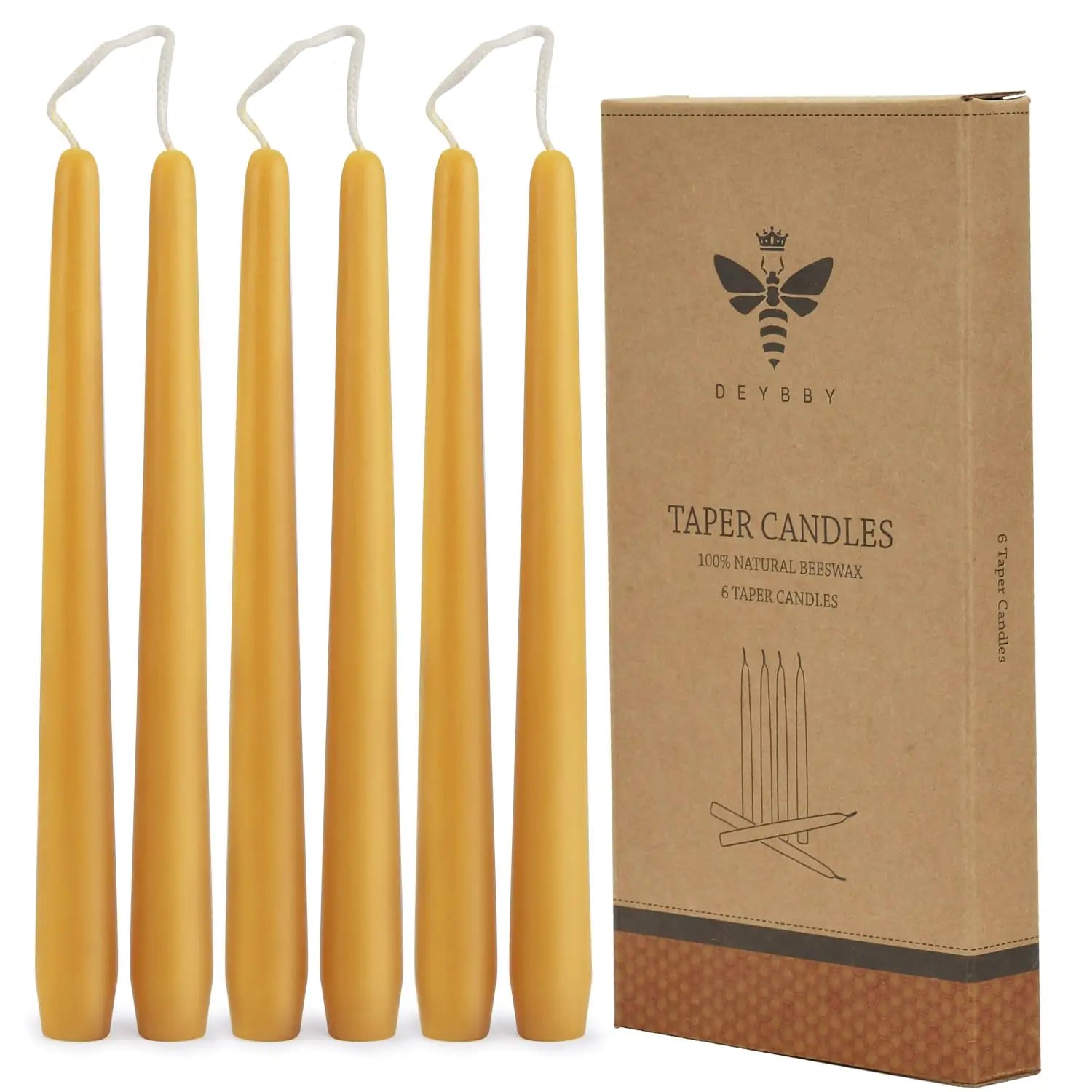 Pure Beeswax 10" Taper Candles - Set of 6 Yellow